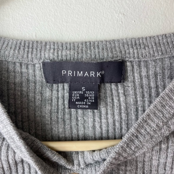 Primark 3/4 sleeve ribbed knit grey neutral cropped casual shirt women’s small - Picture 6 of 9